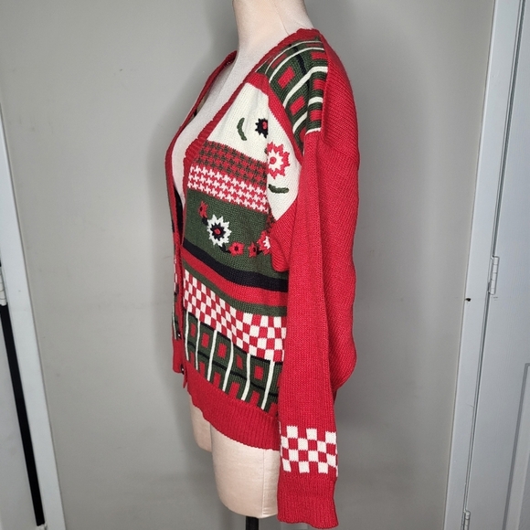 Koret Vintage Womens Cardigan Red Floral 1/4 Button Size Large - Picture 4 of 7